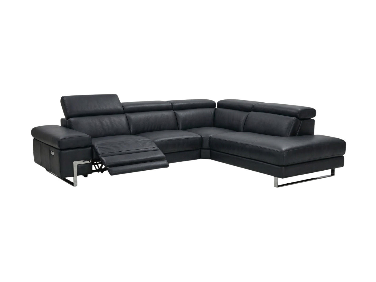 ECKSOFA Opera Echtleder mit 1 x Relaxfunktion Schwarz - Schwarz, Leder/Metall (269/218cm)
