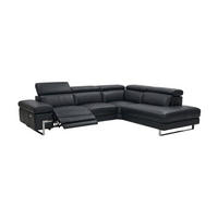 ECKSOFA Opera Echtleder mit 1 x Relaxfunktion Schwarz - Schwarz, Leder/Metall (269/218cm)