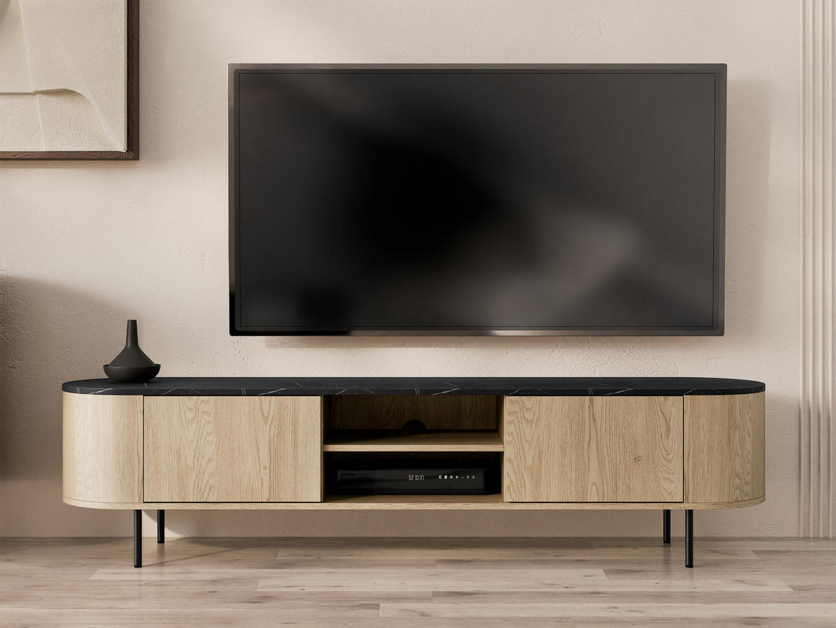TV-LOWBOARD Lygrint 180 2D - Eichefarben/Schwarz, Holzwerkstoff/Metall (184/45/40cm) - MIRJAN24