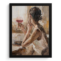 GERAHMTES BILD Ölgemälde - Frau - Wein 30x40 cm - Hellbraun, Papier (30/40cm) - MuchoWow