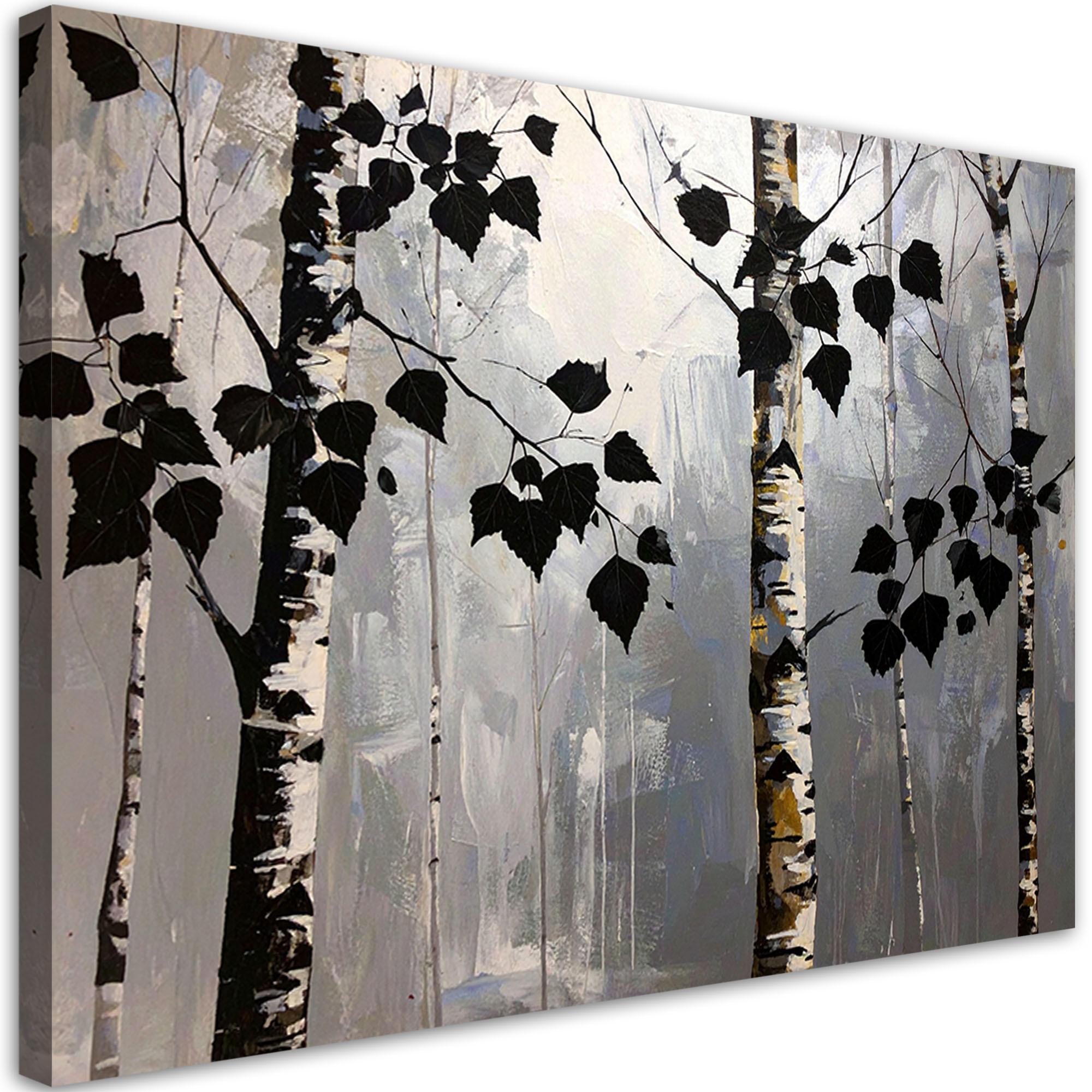 BILD auf Leinwand, Birkenwald Natur schwarze Blätter - Schwarz, Textil (120/80cm) - Feeby