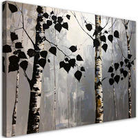 BILD auf Leinwand, Birkenwald Natur schwarze Blätter - Schwarz, Textil (120/80cm) - Feeby