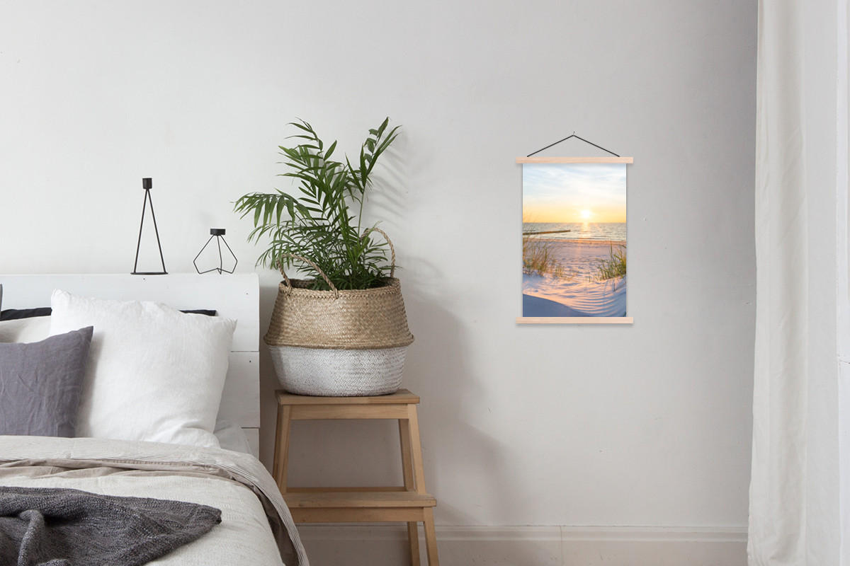 POSTER Strand - Sonne - Düne - Gras - Sand - Horizont 40x60 cm - Hellblau, Textil (40/60/0.15cm) - MuchoWow