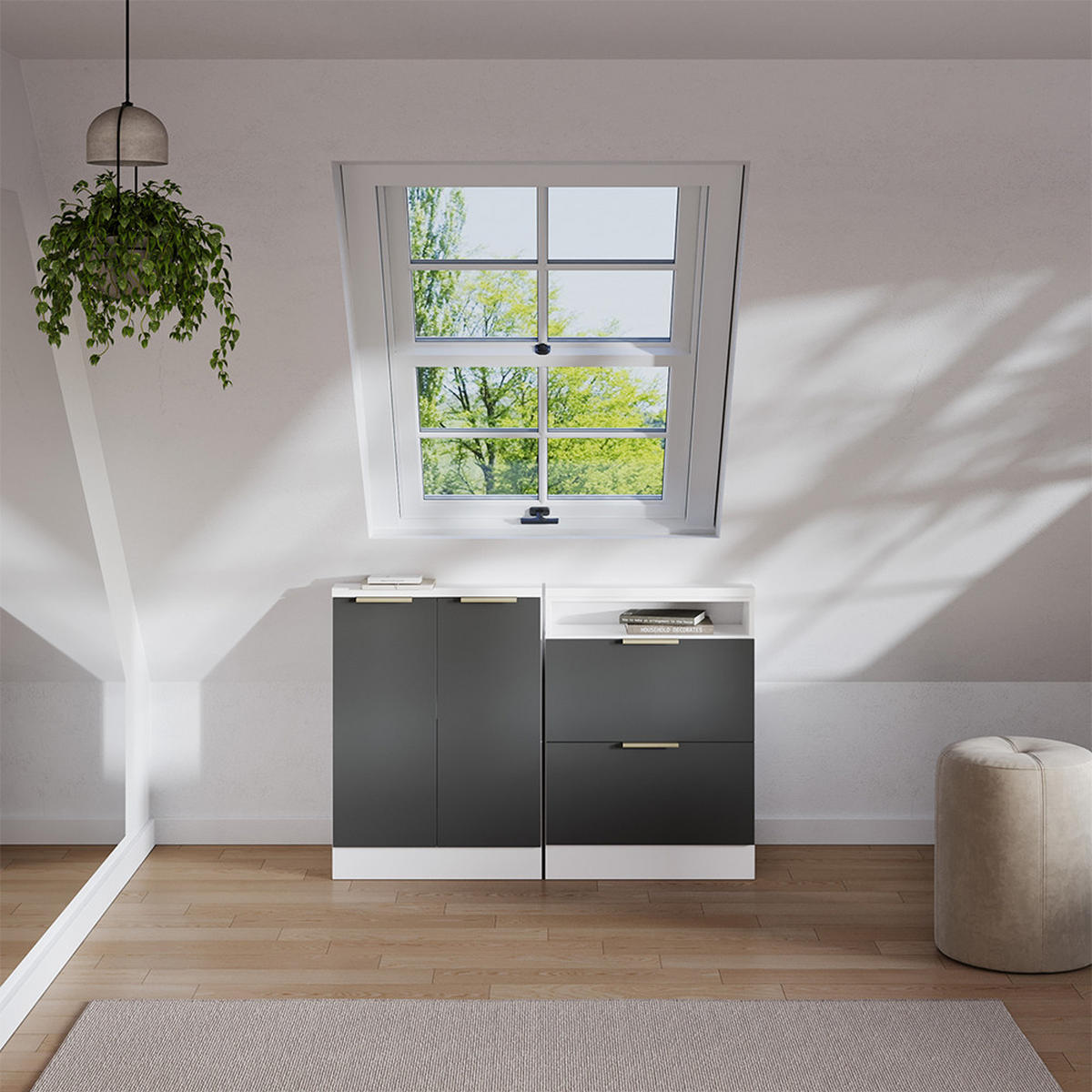 SADA SKŘÍNÍ PRO ŠIKMOU STŘECHU Rion Antracitově zlatý - antracitová, kompozitní dřevo (120/81.6/46cm) - Vicco