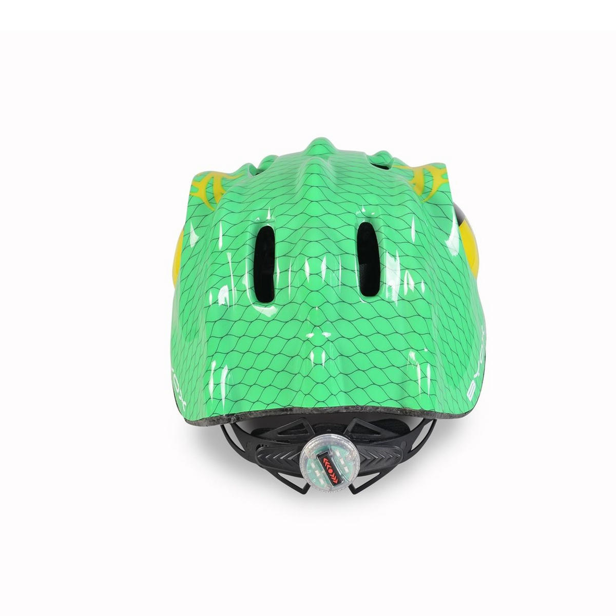 KINDERHELM Y27 Dino grün Größe S 48-54 cm, LED-Beleuchtung, 4 Löcher, einstellbar, EPS-Schale - Grün, Kunststoff (20/26cm)