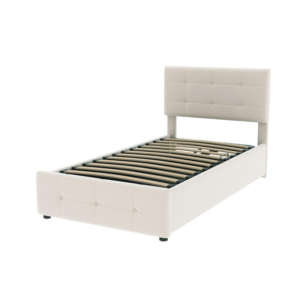 KINDERBETT 90/200 cm mit hydraulischem Stauraum und höhenverstellbarem Kopfteil Beige - Beige, Textil (90/200cm) - OKWISH