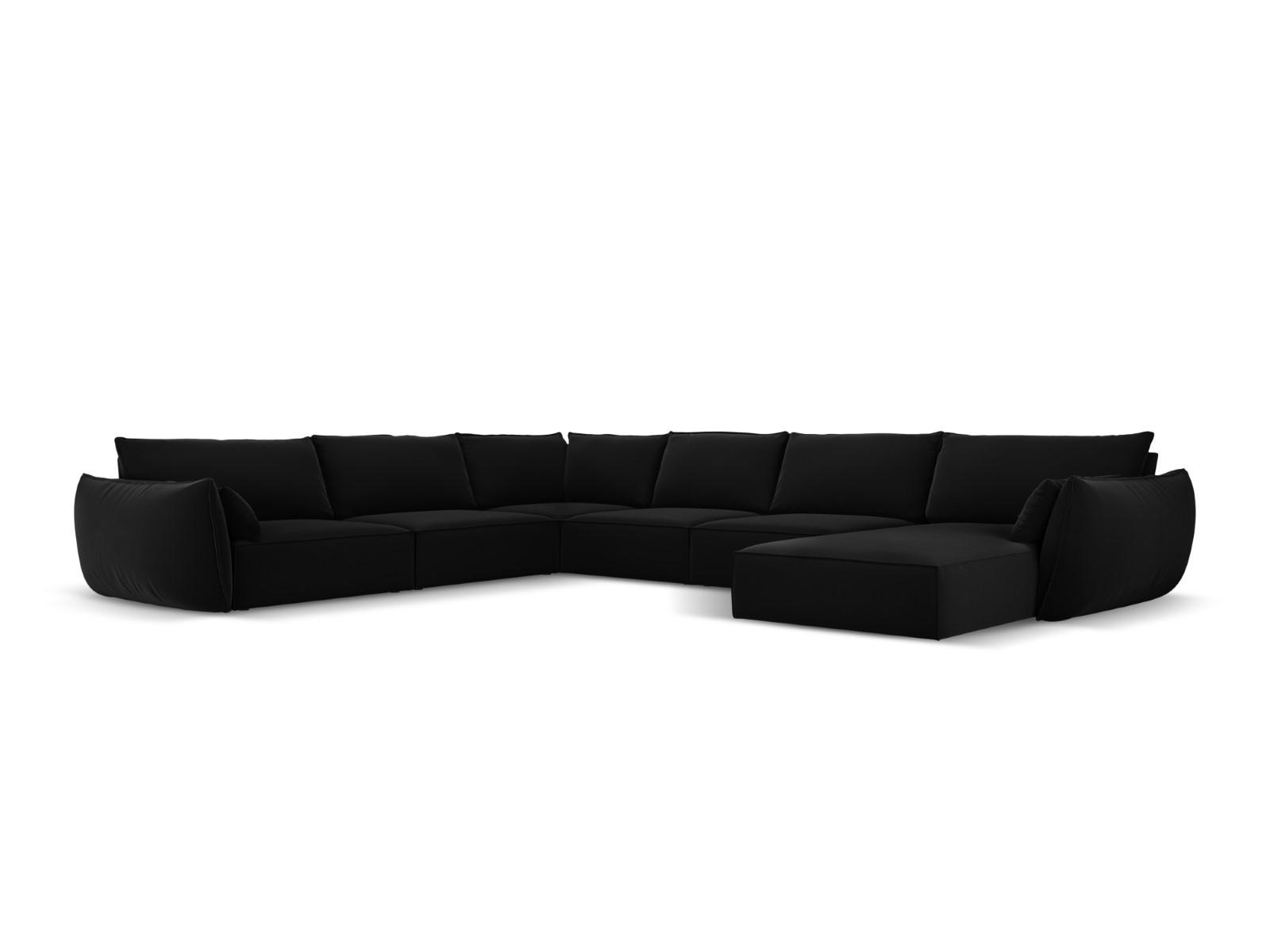 PANORAMASOFA links Kaelle aus Samt schwarz 8 Sitzplätze - Schwarz, Textil (284/85/384cm) - Micadoni