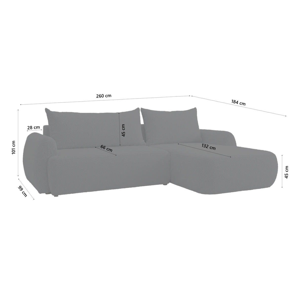 ECKSOFA MUNDUK II mit Schlaffunktion, Graphit - Graphitfarben, Textil (260/184cm) - Fedve