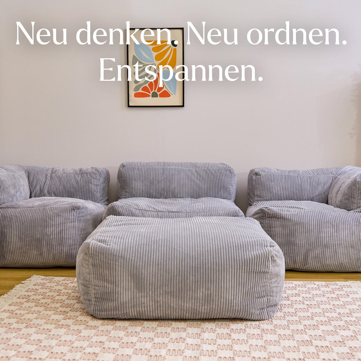 SITZSACK-SOFA 4-tlg. ZEN: 2 Ecksessel, Sessel, Fußstütze - Grau, Textil (500/68/100cm) - icon