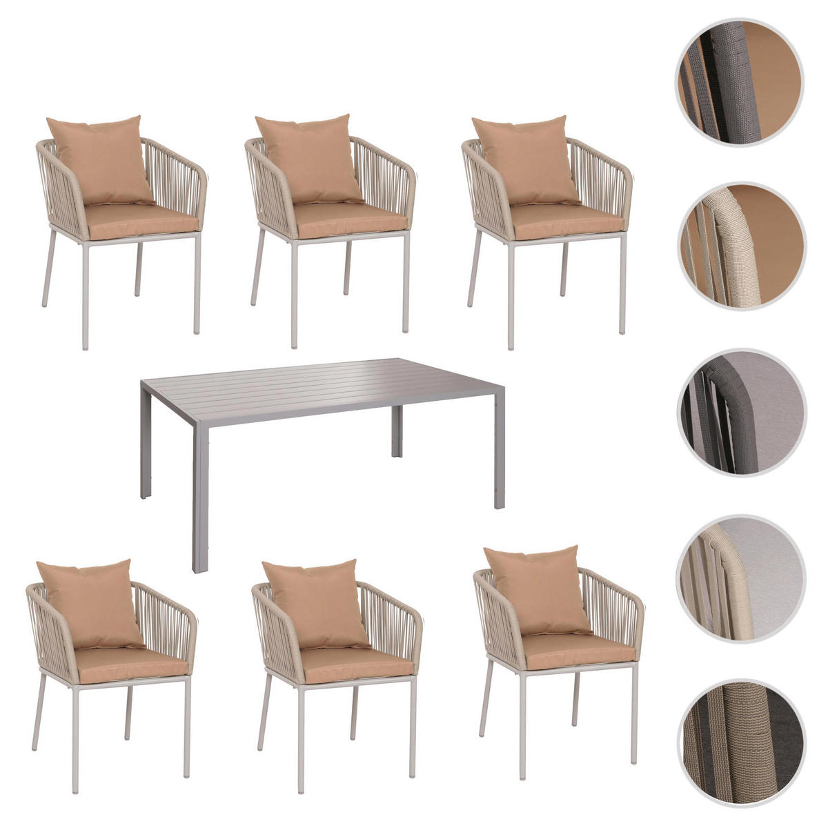 GARTENGARNITUR Grau, Taupe 7-teilig-Set - Taupe/Grau, Metall - MCW