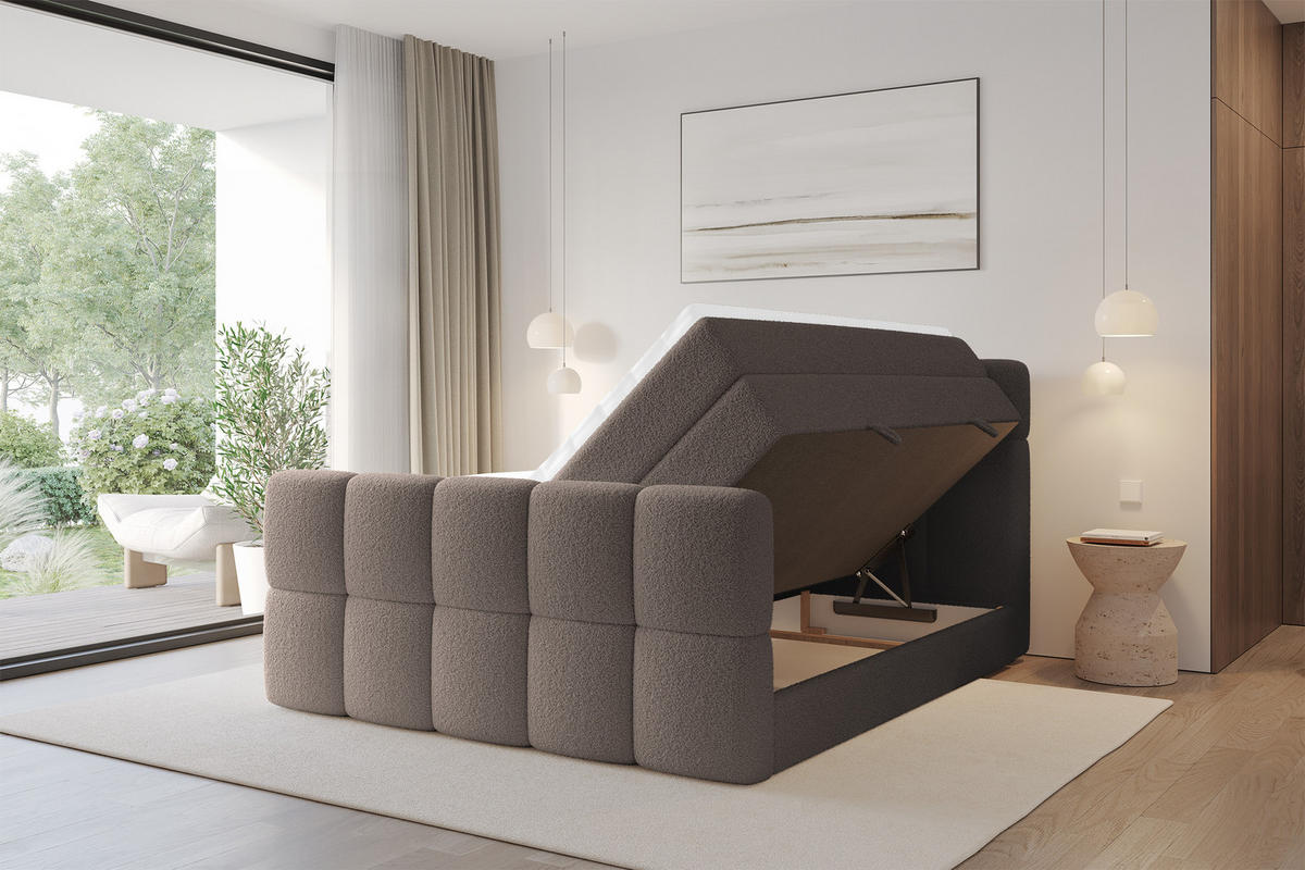 BOXBETT mit Matratze H3/H4 - FAMA-Z KING - 160x200 cm Braun Quelle - Braun, Holzwerkstoff (160/200cm) - ALTDECOR