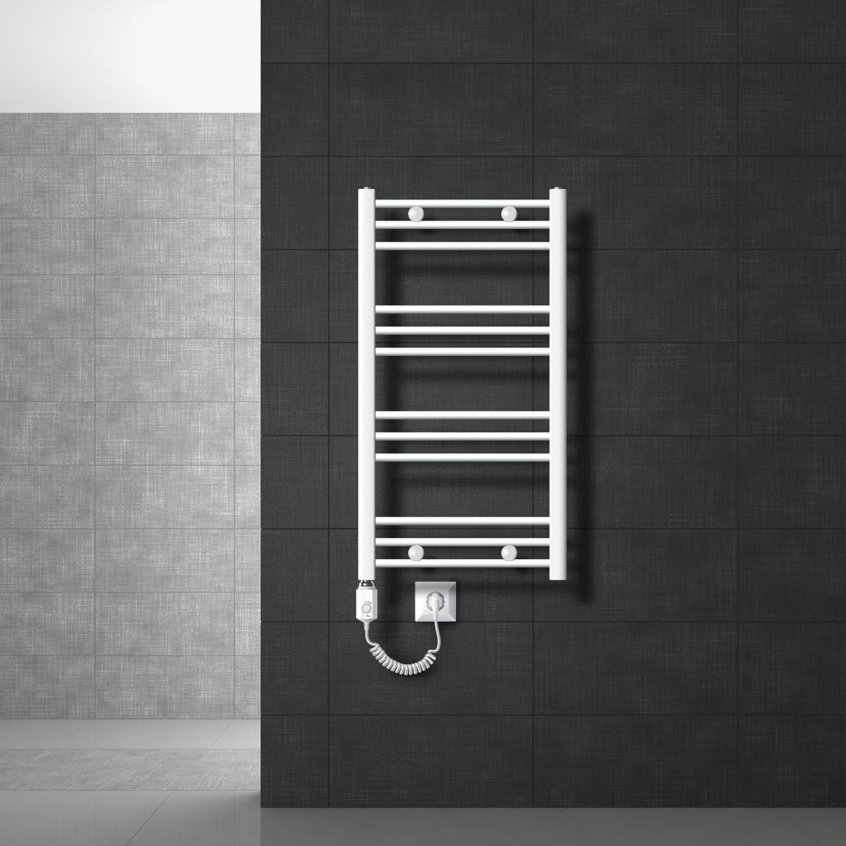 BADHEIZKÖRPER elektrisch Sahara 500x800 mm Weiß gebogen mit Heizstab 300W - Weiß, Metall (3/80/50cm) - LuxeBath