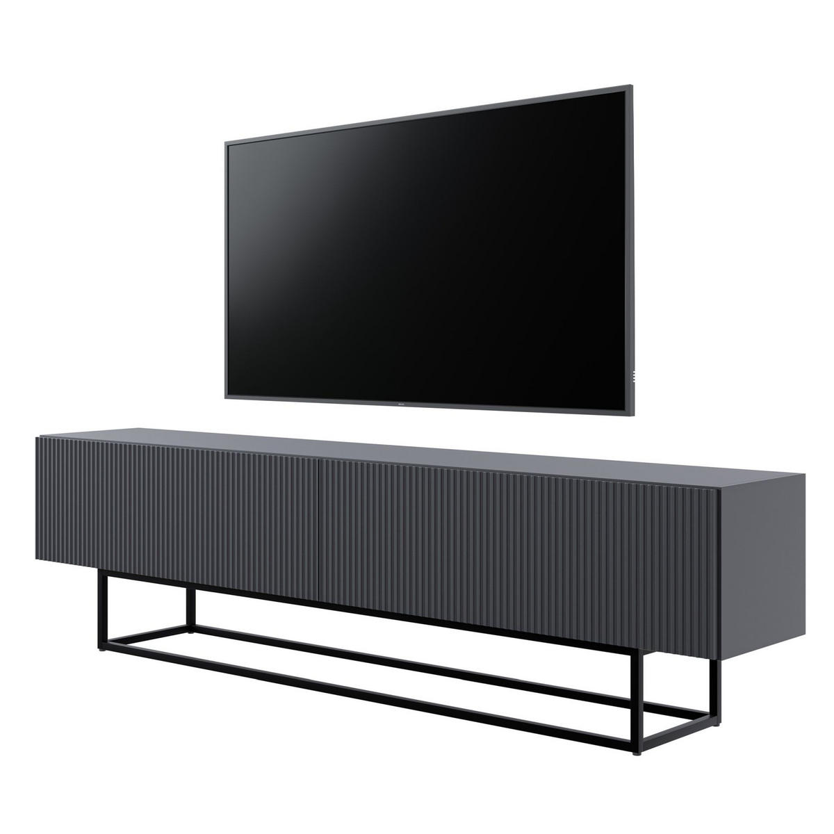 TV stolek Veldio bílý s černým kovovým rámem 175 cm - černá, kov/kompozitní dřevo (175/46.5/31.6cm) - Selsey