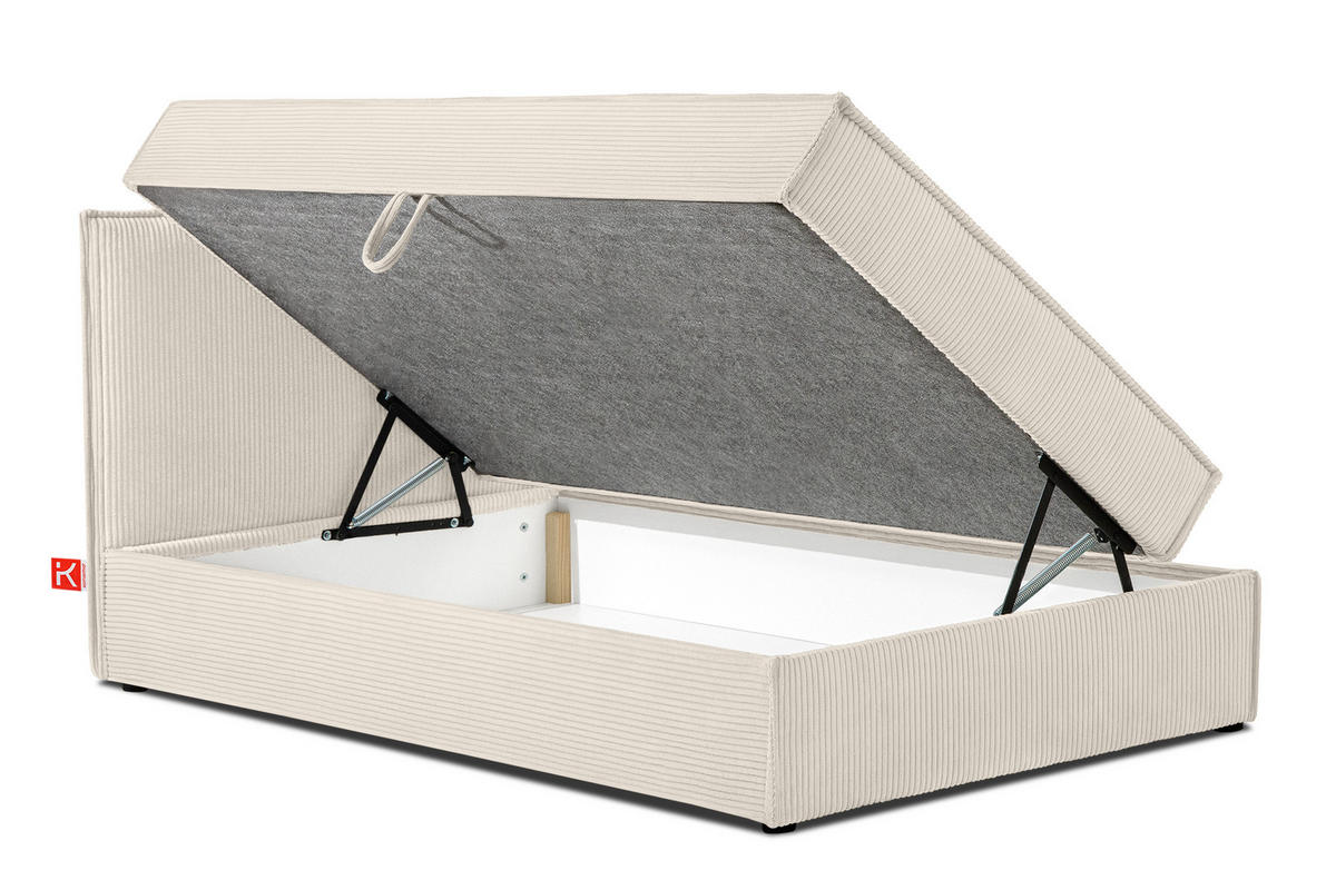 BOXSPRINGBETT ROTI Einzelbett, ecrufarben - Ecru/Schwarz, Holz/Holzwerkstoff (80/200cm) - KONSIMO®