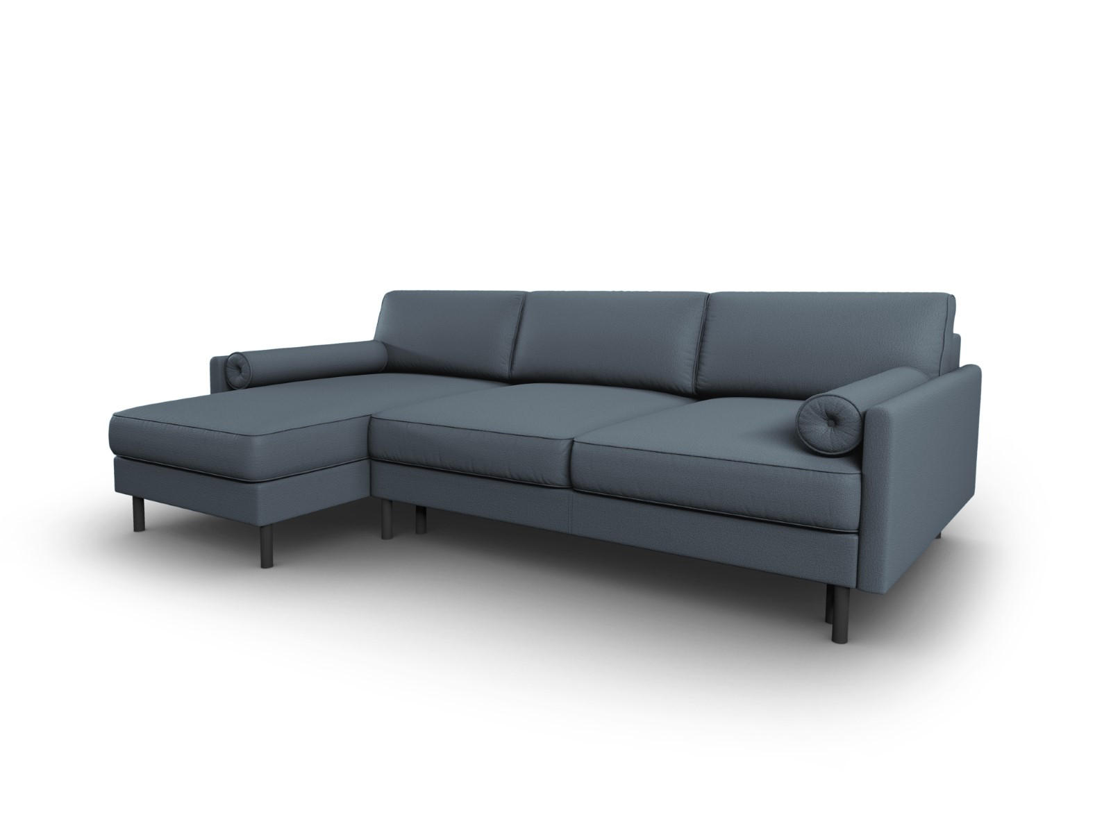 AUSKLAPPBARES-ECKSOFA links mit Container Scott aus strukturiertem Stoff blau 5 Sitzplätze - Blau, Textil (142/212cm) - Micadoni