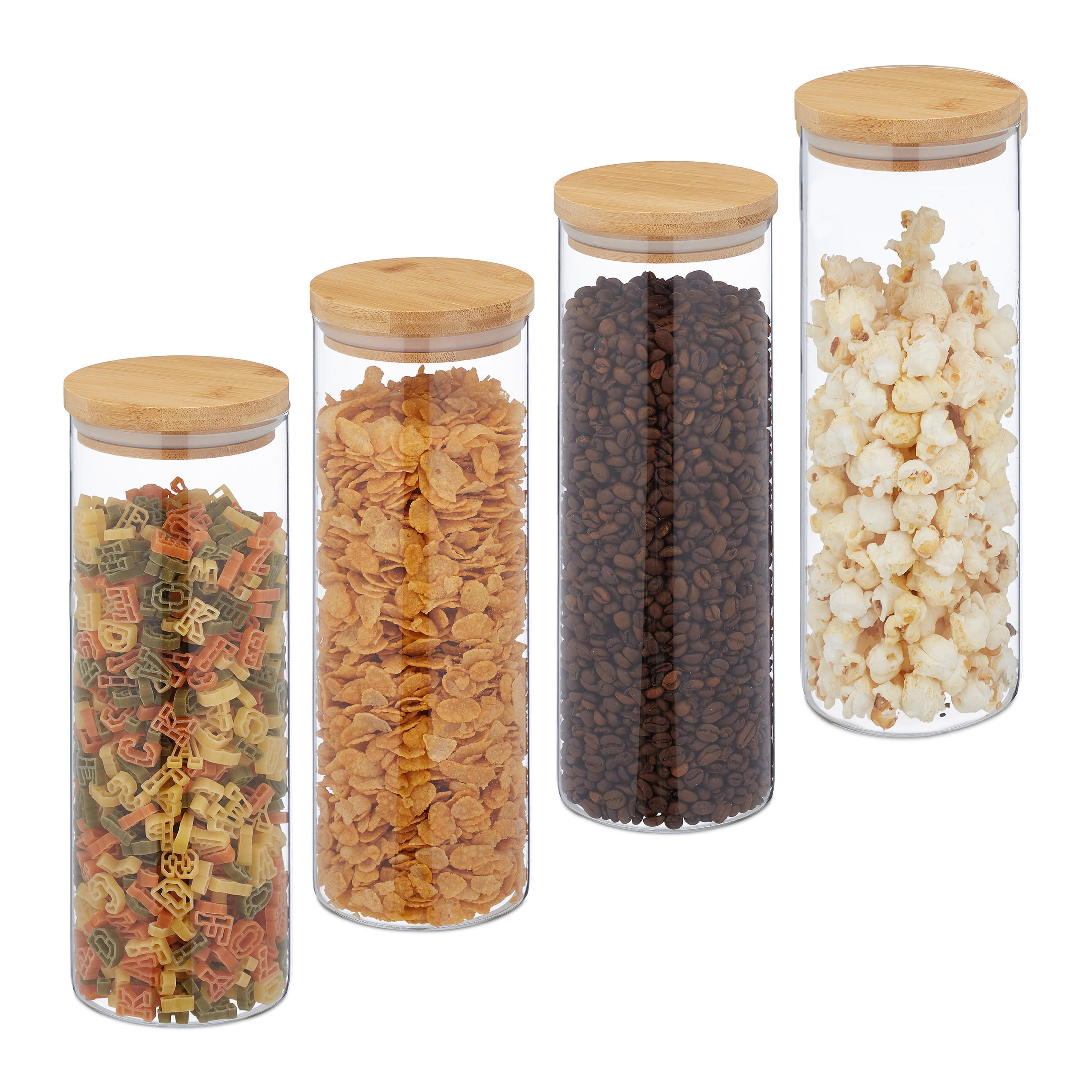 4xVORRATSGLAS - Transparent, Glas/Holz (10/28/10cm) - Relaxdays