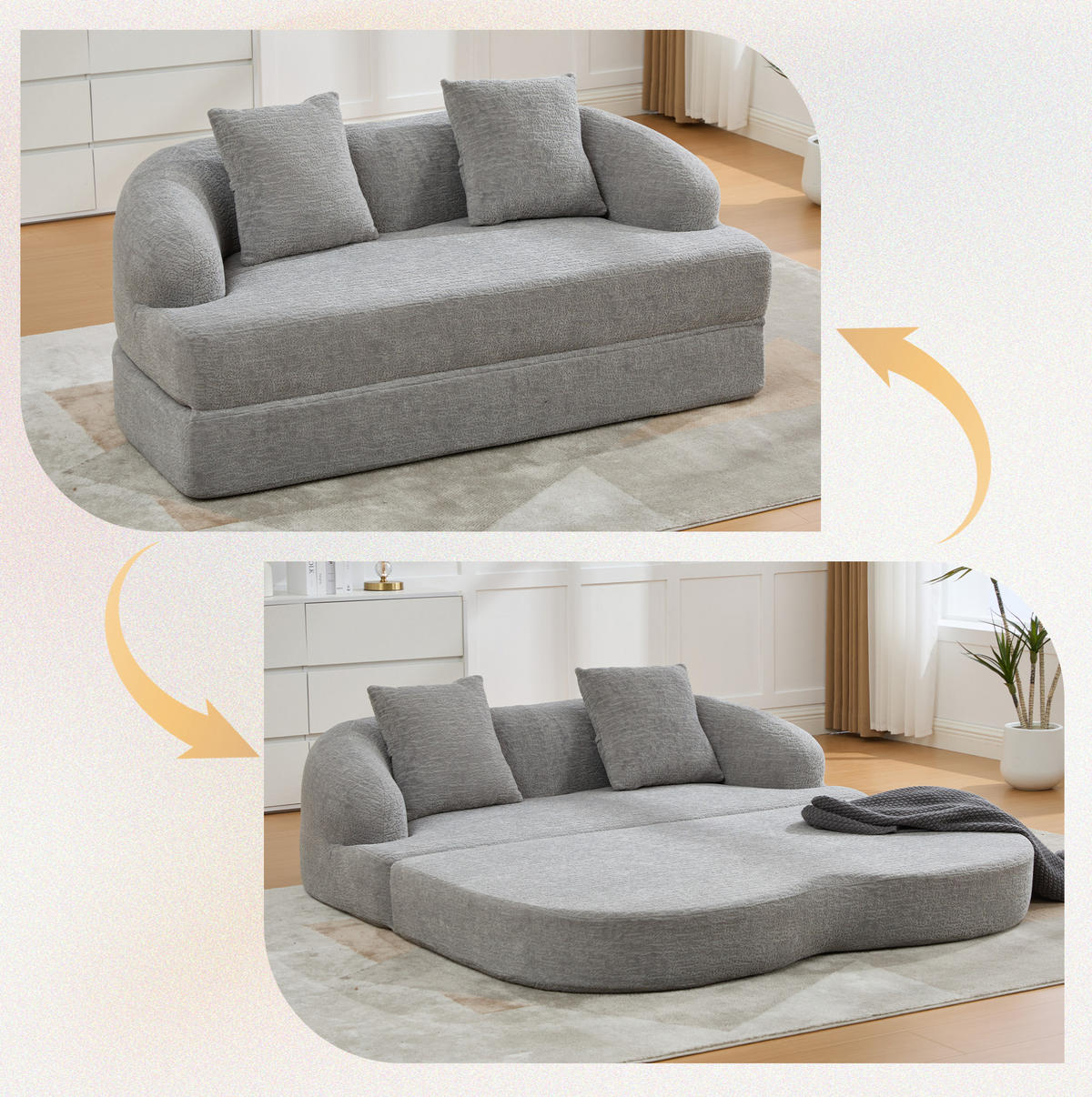 SCHLAFSOFA 157/84/65 cm aus Chenille mit Klappfunktion Hellgrau - Hellgrau, Textil (84/65/157cm) - Modenvie