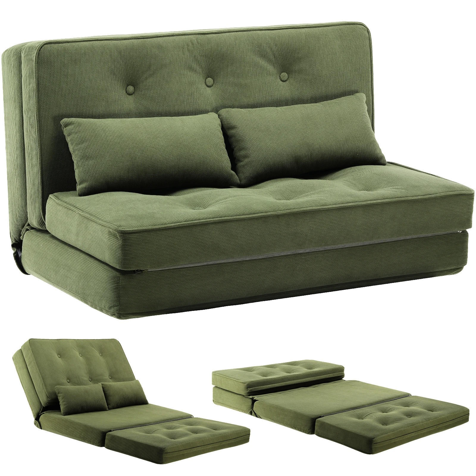 SOFA BED 2-Sitzer Grün, verstellbare Rückenlehne 6-fach - Grün, Textil (90/22/53cm) - Kaket
