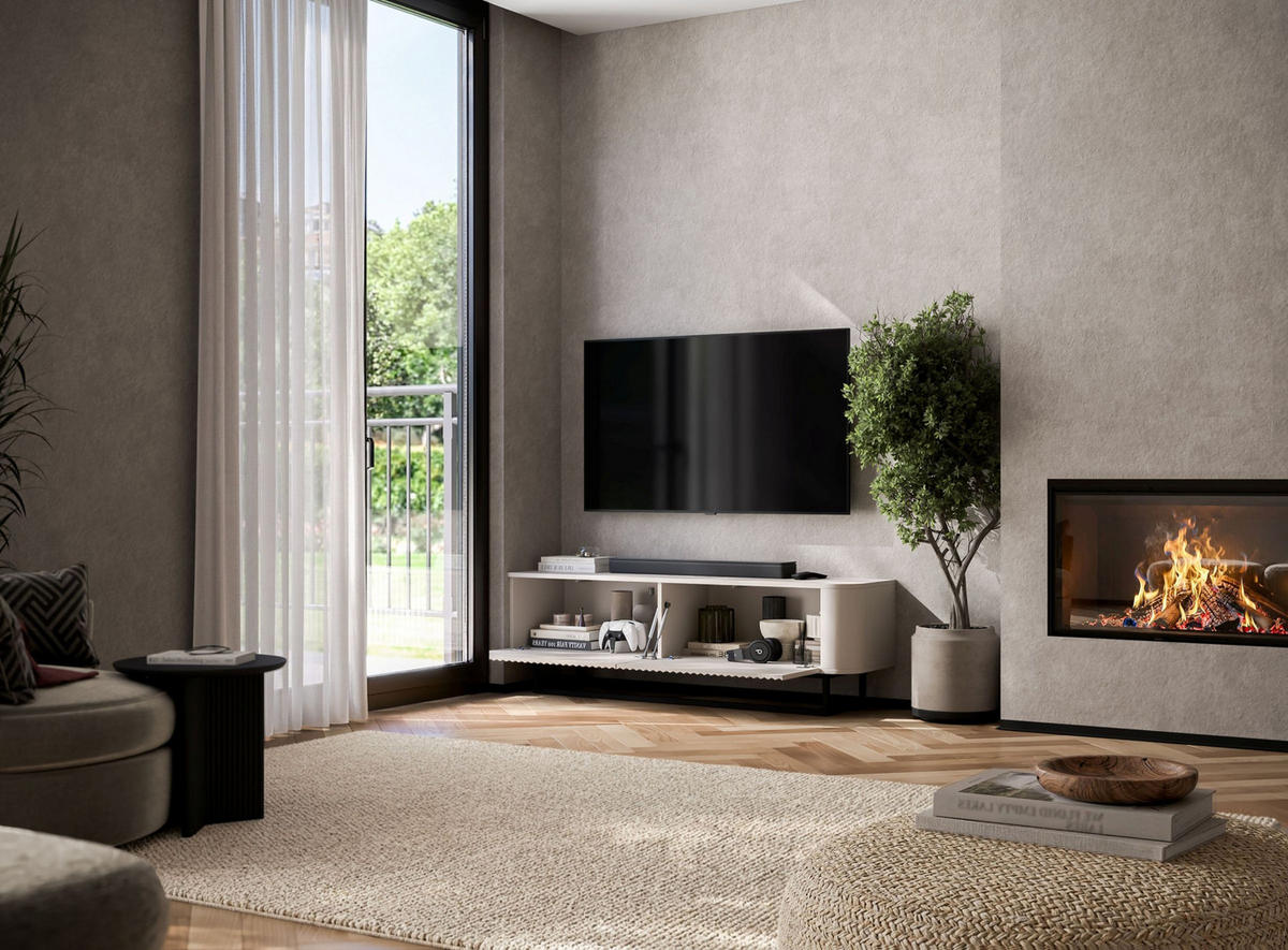 TV STOLÍK Aurora kašmírový matný 140 cm s kovovým rámom - čierna/kašmírová, kov/kompozitné drevo (140/44/35cm) - Meble Lindner