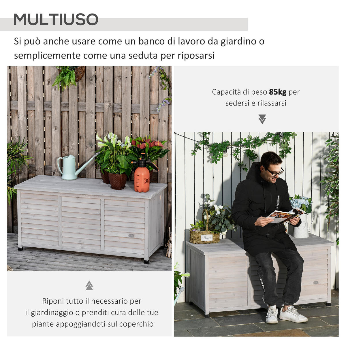 AUSSEN-AUFBEWAHRUNGSBOX, Zedernholz, grau - Grau, Holz (56/60/127cm) - Vallsero