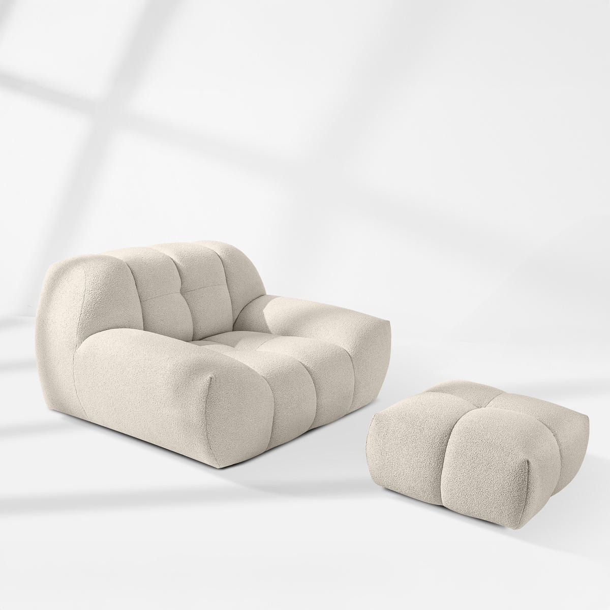 SITZGARNITUR VENA Bouclé, Weiß - Weiß, Holz/Textil (65/38/65cm) - KONSIMO®