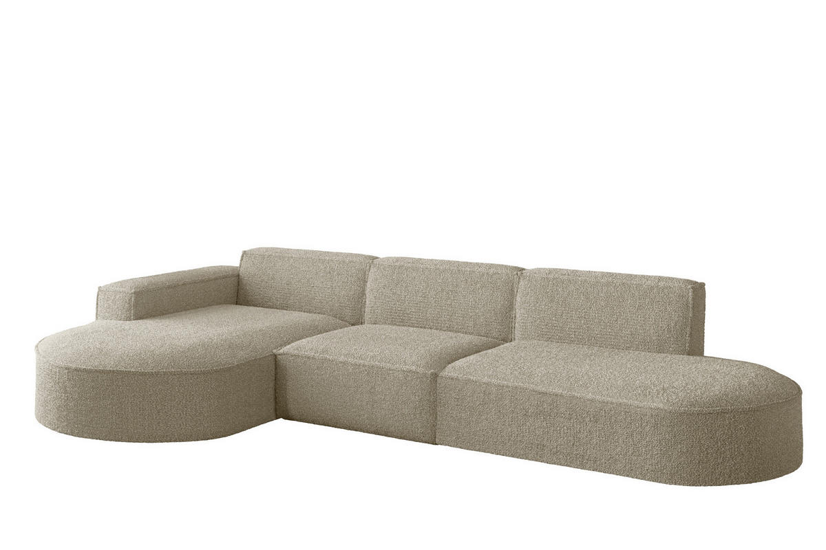 ECKSOFA Designer L-Form MODENA Stoff Loop Beige Links - Beige, Holz (165/296cm) - Kaiser Möbel
