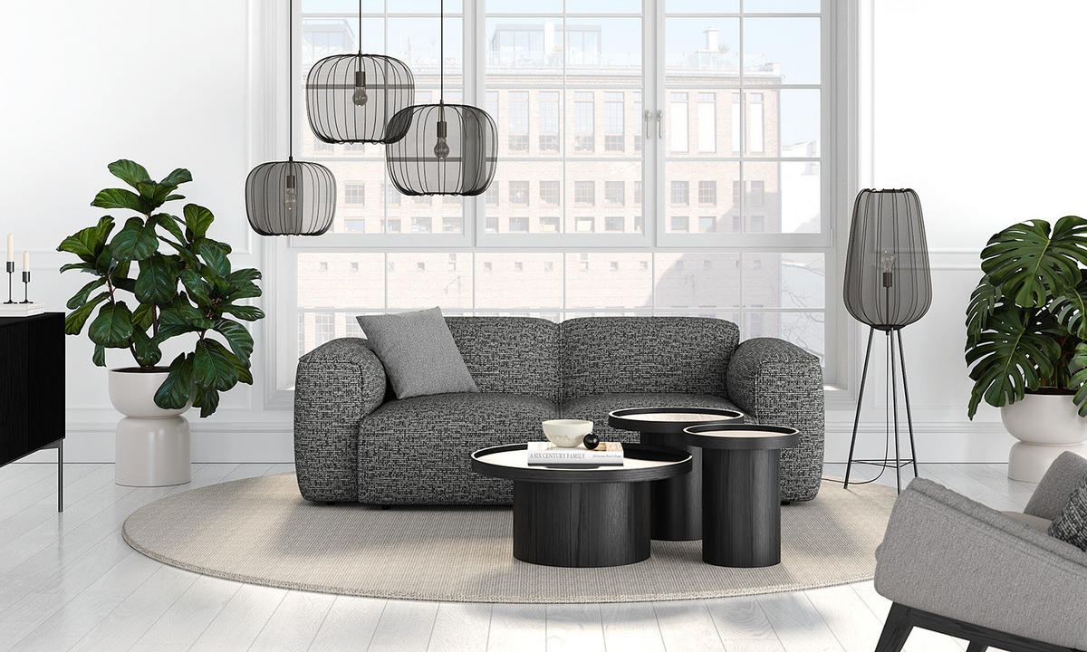 2-SITZER SOFA - Schwarz/Grau, Kunststoff/Textil (220/71/102cm) - home24