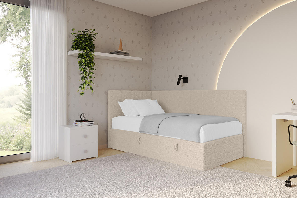 EINZELBETT Jugendbett mit Bettkasten Rechts, ohne Matratze - LOVY 80x200 Dunkelbeige - Mokka, Holzwerkstoff/Textil (80/200cm) - ALTDECOR