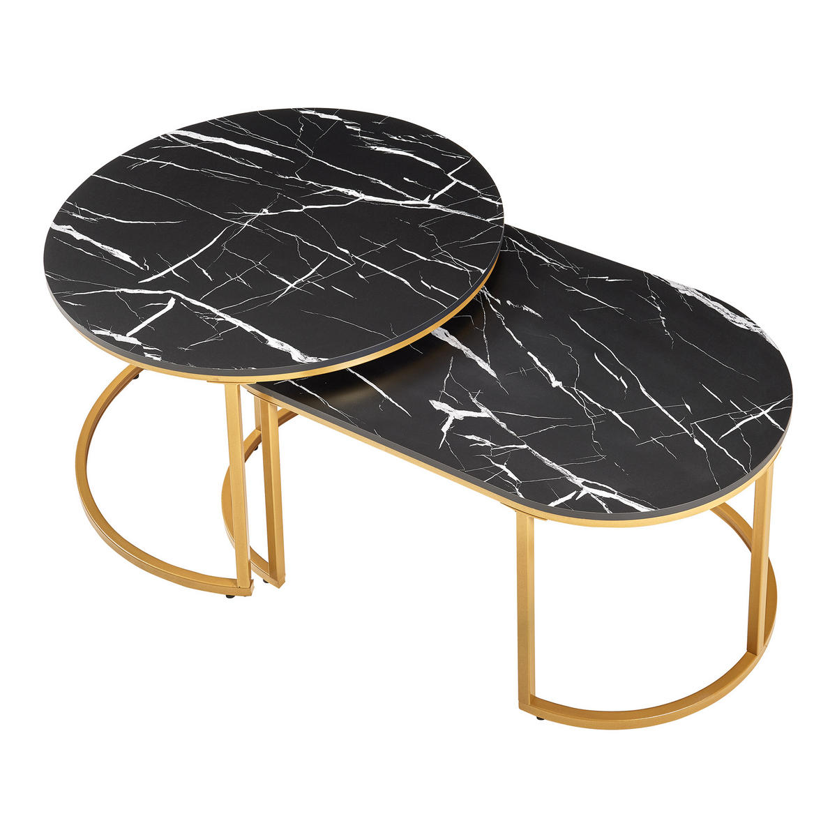 SATZTISCH-SET 2 TLG. Oppeerg - Goldfarben/Schwarz, Holzwerkstoff/Metall (70/70/45cm) - [en.casa]