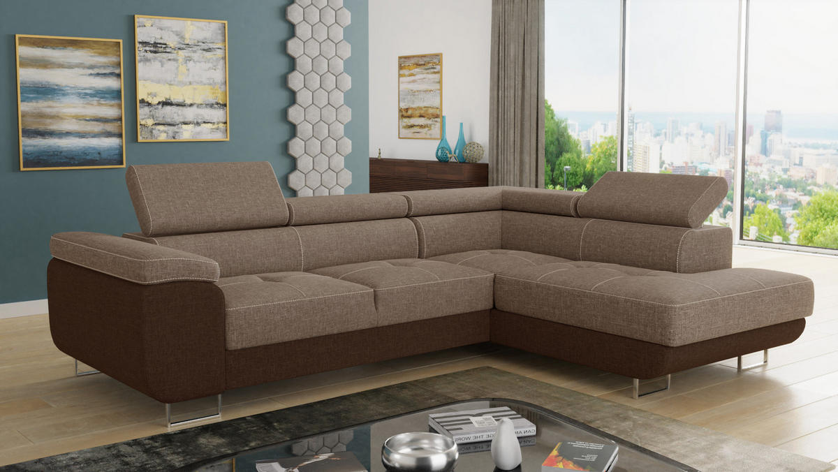 ECKSOFA Caris, Seite: Rechts - Braun, Holz/Textil (273/203cm) - Sofnet
