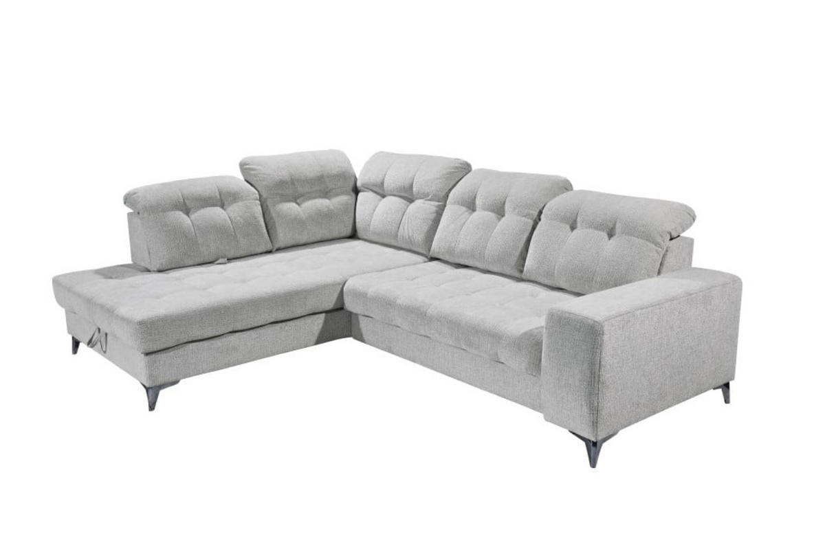 ECKSOFA mit elektronischem Sitzvorschub, Bettkasten und USB-Anschluss - Hellgrau/Schwarz, Textil/Metall (289/220cm) - ed exciting design