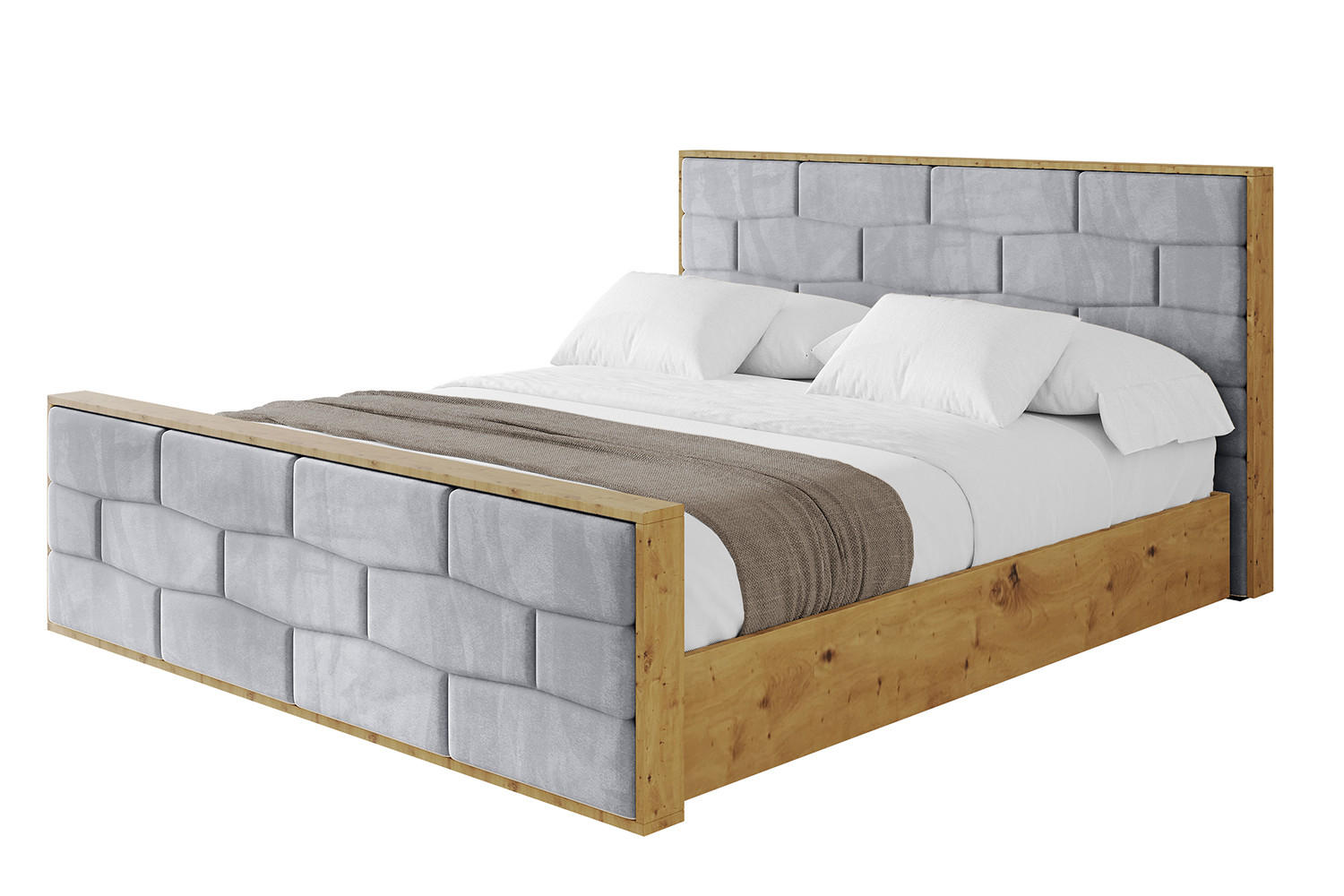 POLSTERBETT mit Bettkasten, Fußteil und Lattenrost, Boxbett mit Matratze H3/H4 - ENZO8-Z 200x200 Hellgrau - Hellgrau, Holzwerkstoff/Textil (200/200cm) - ALTDECOR