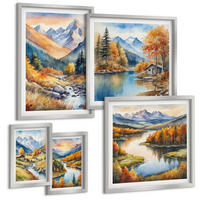 BILDER SET 5er Set - 50x50 cm & 20x30 cm & 40x60 cm Silberner Rahmen - Berglandschaft, Flusshütten - Silberfarben, Kunststoff (40/60cm) - TULUP