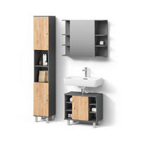 BADMÖBEL-SET Fucino Anthrazit/Goldkraft Eiche 3 Teile mit Hochschrank - Anthrazit/Eiche Wotan, Holzwerkstoff (60/54/32cm) - Livinity®