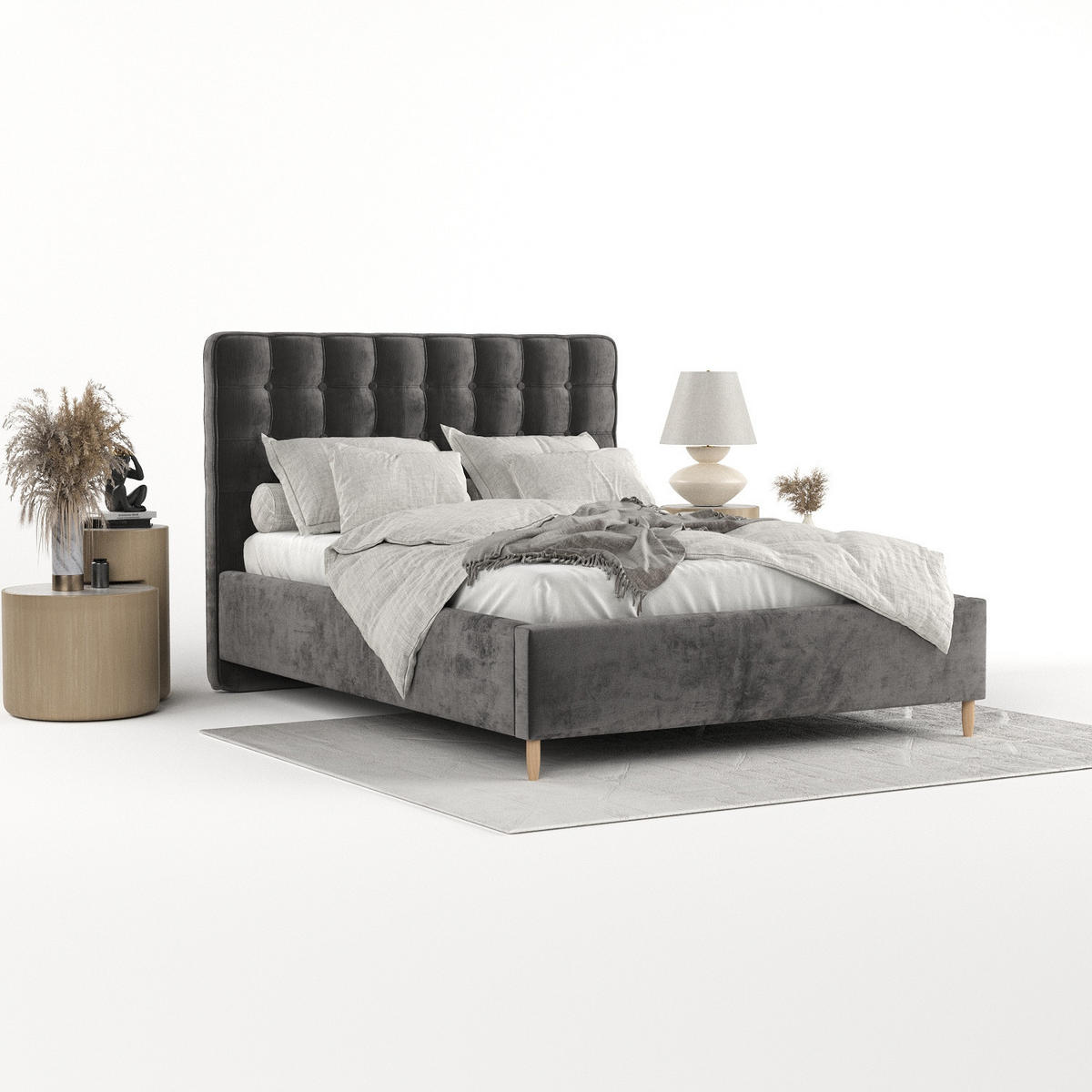 POLSTERBETT Paloma 180/200 cm Anthrazit im Lotta Stoff - Anthrazit/Naturfarben, Holz/Holzwerkstoff (180/200cm) - AltaBeds