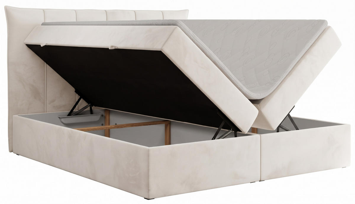 BOXSPRINGBETT PREMIUM 10, 160 x 200 cm, Bettkasten, H3, Ecru - Ecru, Textil (160/200cm) - Labett