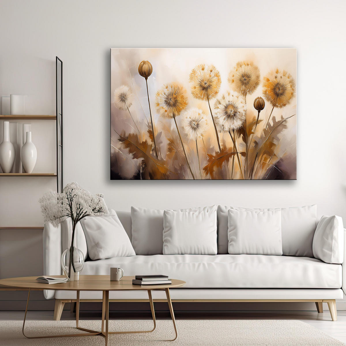 WANDBILD löwenzahn pflanzt blumen auf beigem hintergrund - Beige, Textil (60/40cm) - Feeby