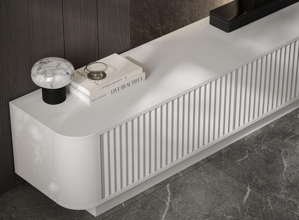 TV omarica Aurora, komplet 2 kosov s podstavkom, mat bela, 280 cm - bela, leseni material (280/37/35cm) - Meble Lindner