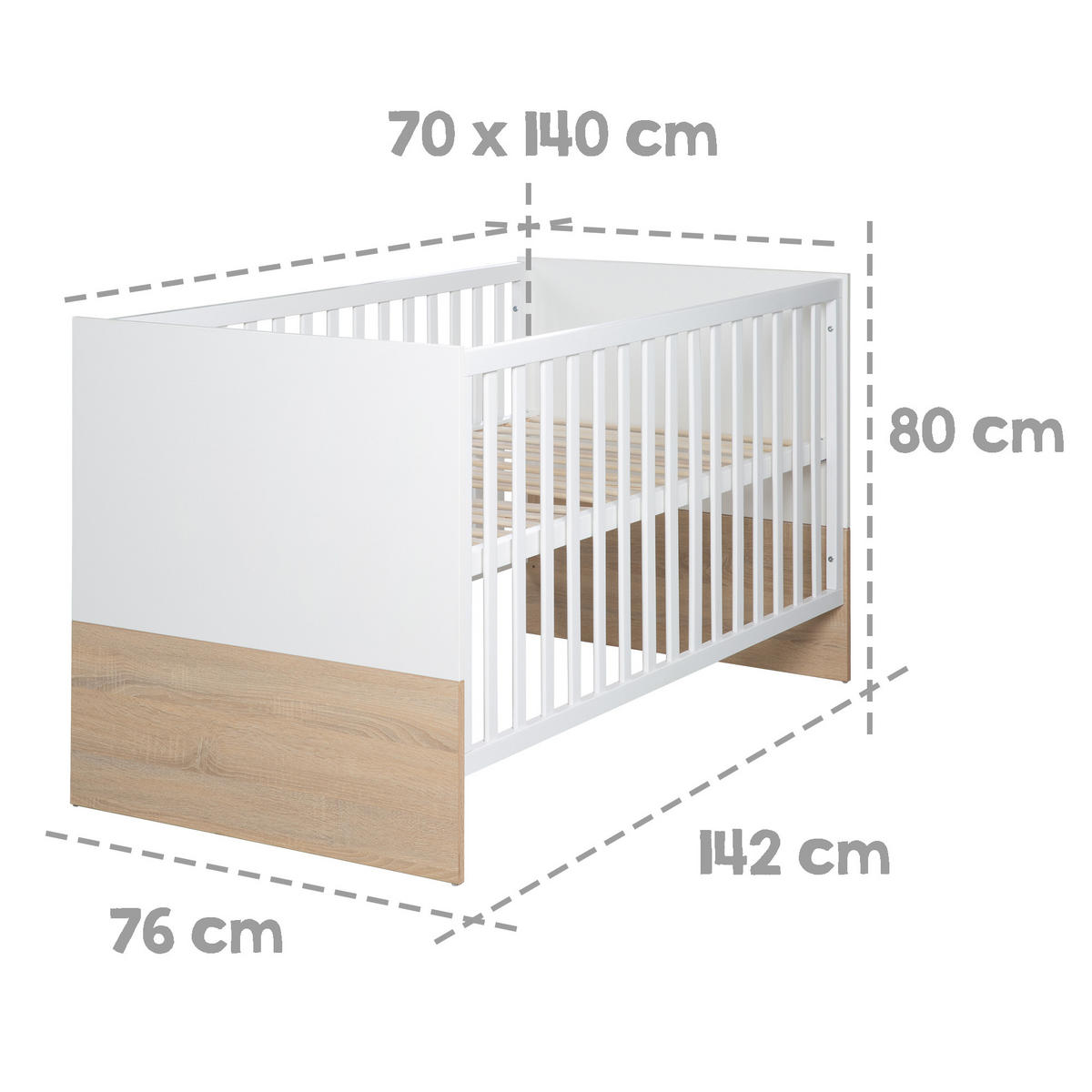 BABYZIMMER-SET Gabriella mit breiter Wickelkommode, 3-teilig - Multicolor, Holzwerkstoff (76/80/142cm) - Roba
