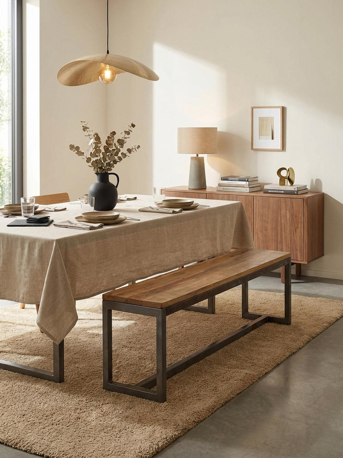 SITZBANK – Mango Massivholz/Metall, Vintage - Anthrazit/Braun, Holz/Metall (120/46/45cm) - KADIMA DESIGN