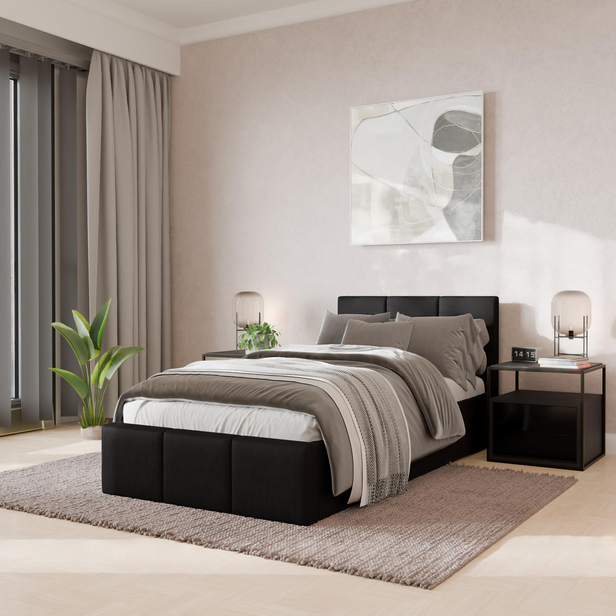 POLSTERBETT für Schlafzimmer Bett mit Stauraum Graphit 90x200cm Kopfteil 110cm - Graphitfarben, Holzwerkstoff/Metall (90/200cm) - Muralo