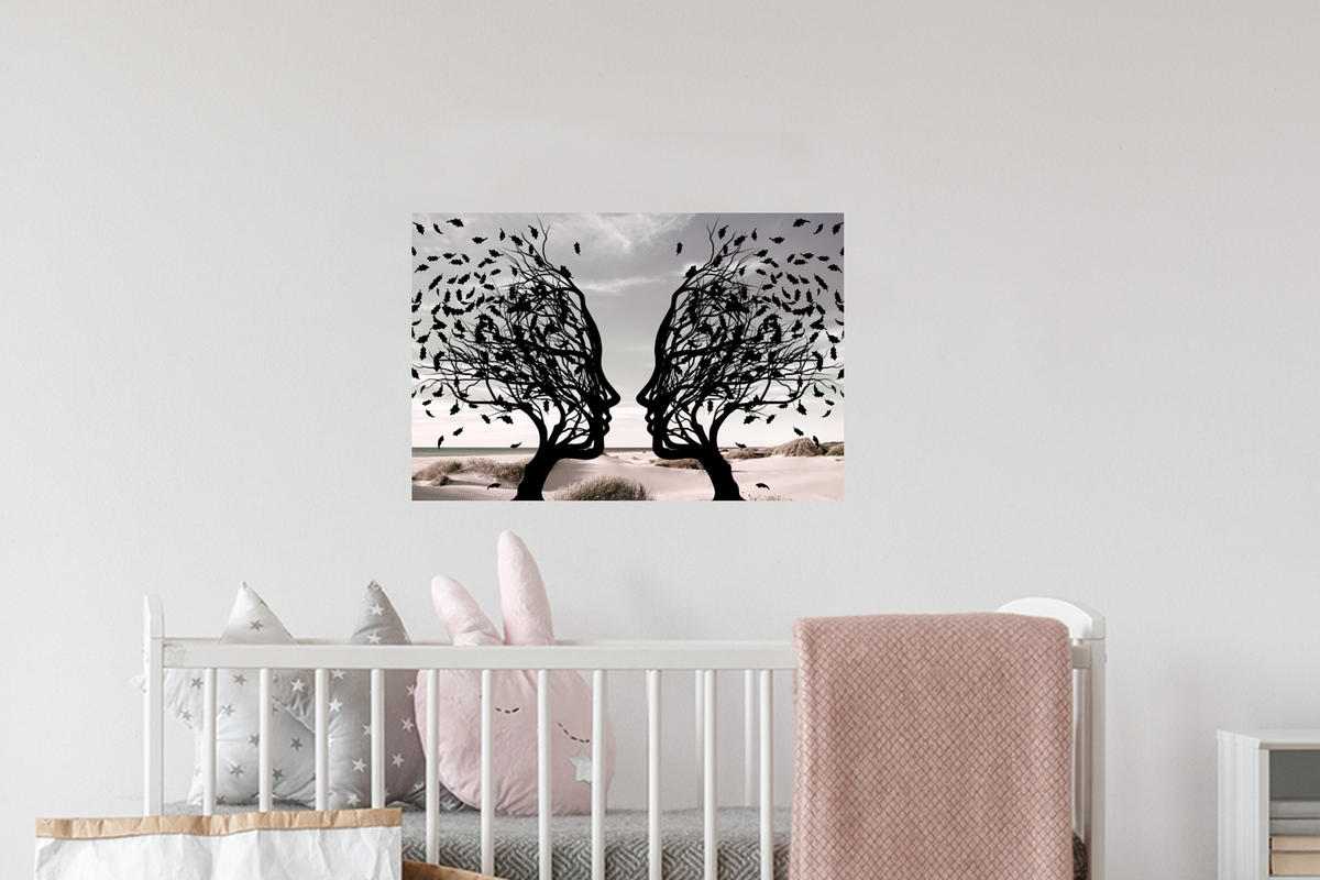 WANDTATTOO Strand - Meer - Menschen - Baum - Moderne Kunst 60x40 cm - Hellgrau, Kunststoff (60/40/0.1cm) - MuchoWow