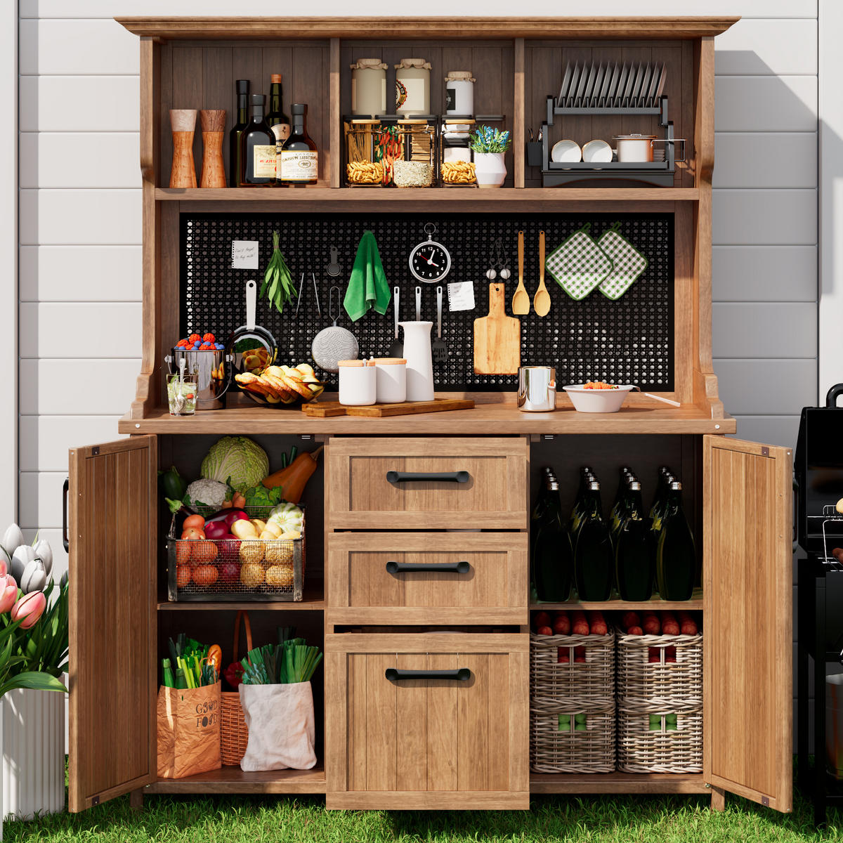 GARTENSCHRANK Massives Tannenholz Vintage - Naturfarben, Holz (50/185/120cm) - ComfortXL