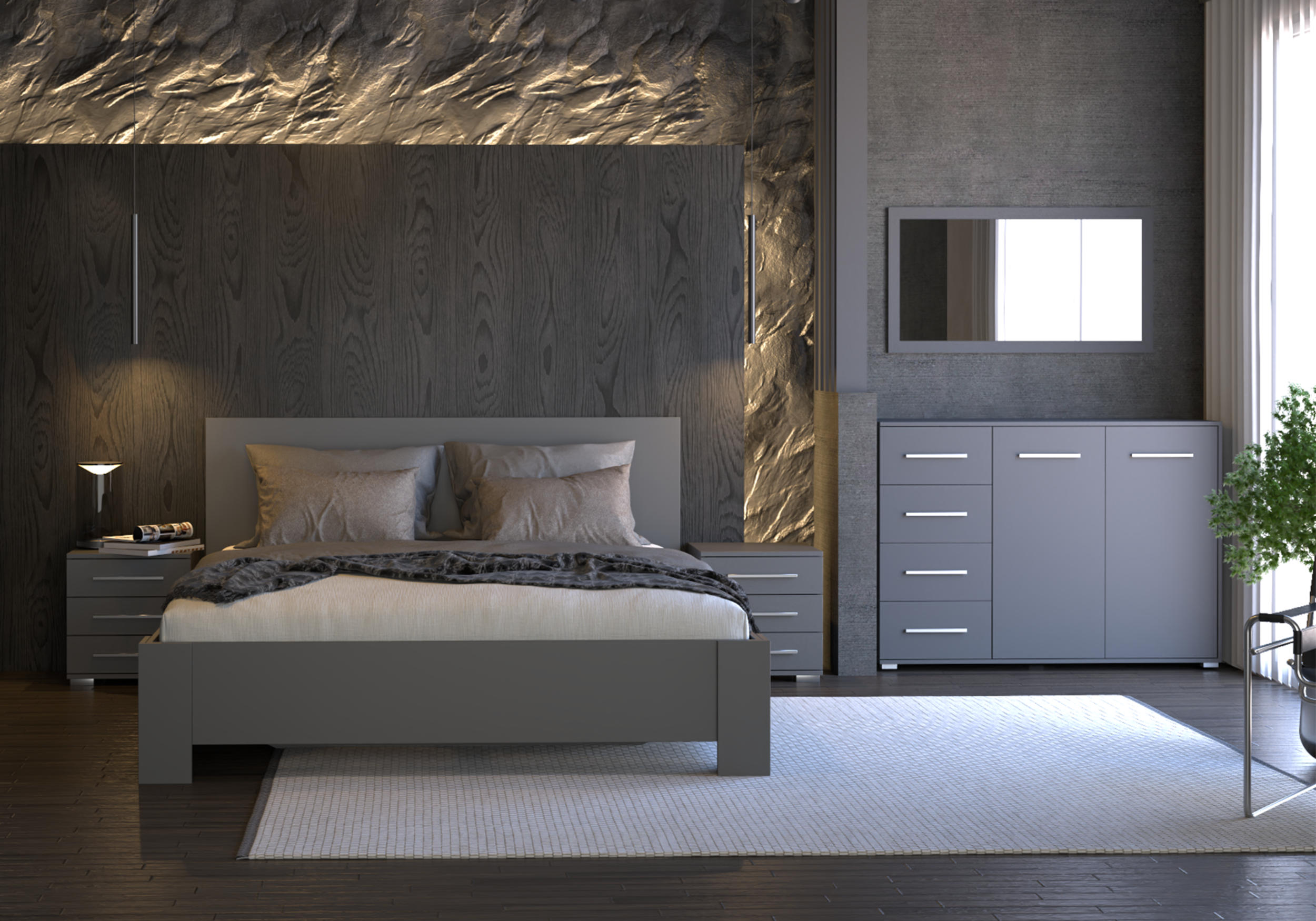 Thumbnail - Möblo Kommode, Grau, Holzwerkstoff, 4 Schubladen, Rechteckig, 135x95x45 cm, Wohnzimmer, Kommoden & Sideboards, Kommoden
