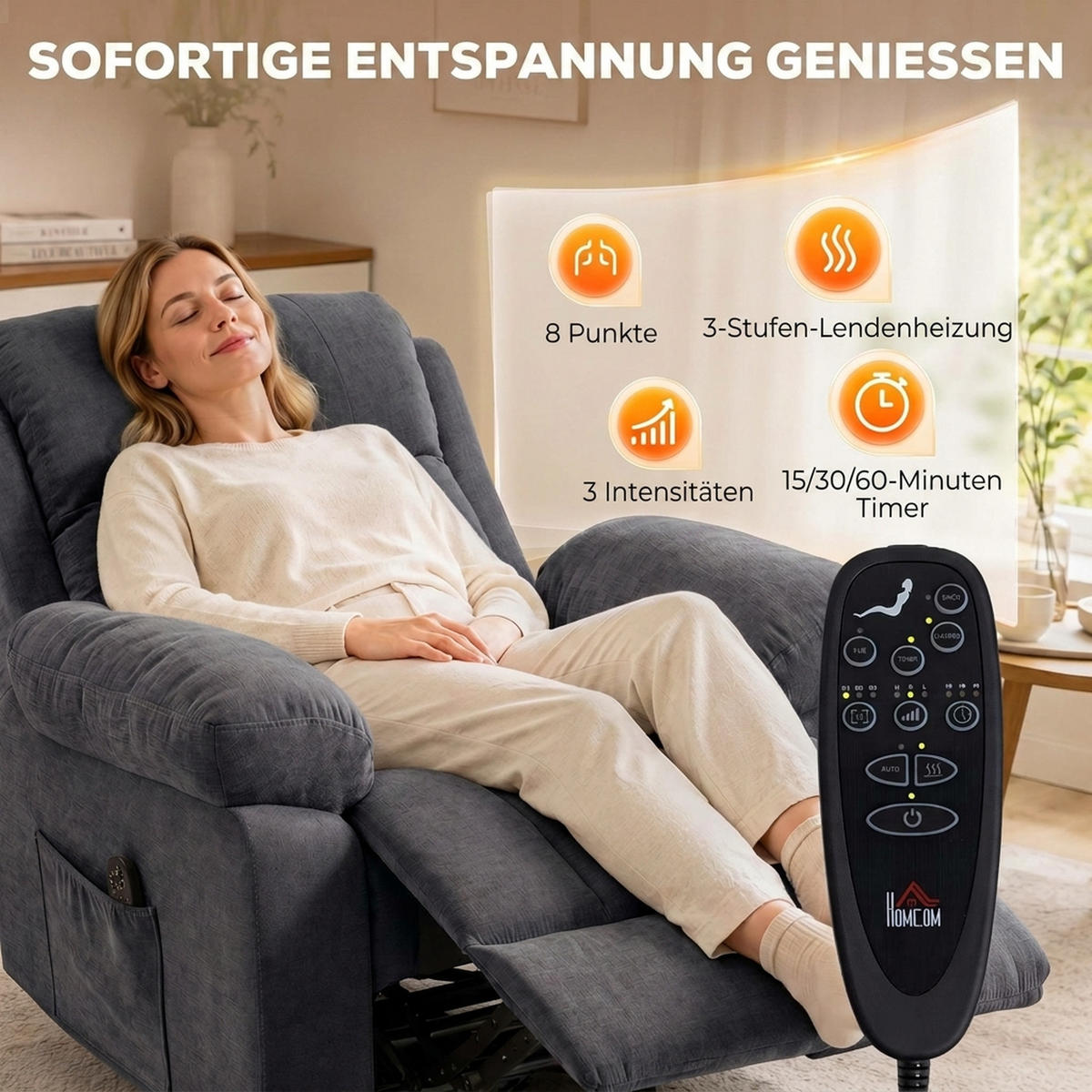 RELAXSESSEL Chenille Dunkelgrau - Dunkelgrau/Schwarz, Holzwerkstoff/Textil (97/104/97cm) - HOMCOM
