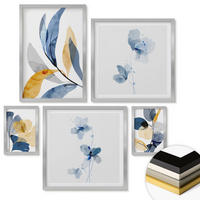 WANDBILDER 5er Set - 50x50 cm & 20x30 cm & 40x60 cm Silberner Rahmen - Aquarell-Pflanzenmotive - Silberfarben, Kunststoff (40/60cm) - ArtPrintCave