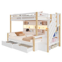 ETAGENBETT aus Kiefernholz 90x200 cm Weiß mit Stauraumtreppe, LED-Leiste und USB-Anschluss - Weiß, Holz (90/200cm) - Modfu