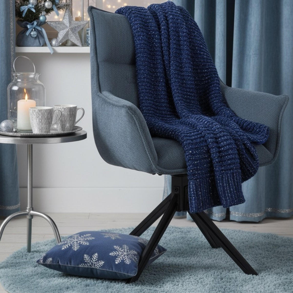 ESSZIMMERSTUHL Ginosa drehbar 60/90/64 cm - Blau/Schwarz, Textil/Metall (62/90/66cm) - Mr. Deko