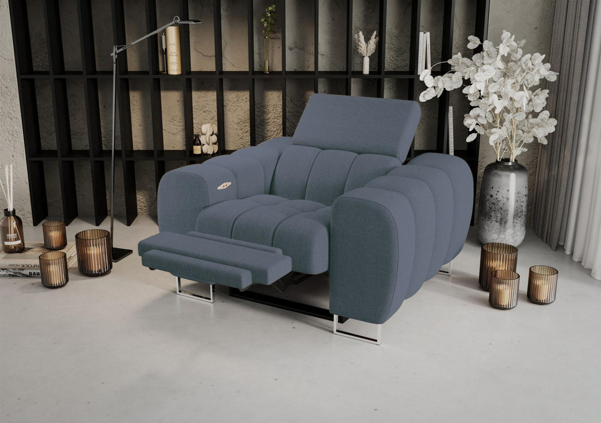 SESSEL Bastien Relax In Stoff Gemma - Blau, Holzwerkstoff/Textil (125/95/97cm) - Fun Möbel