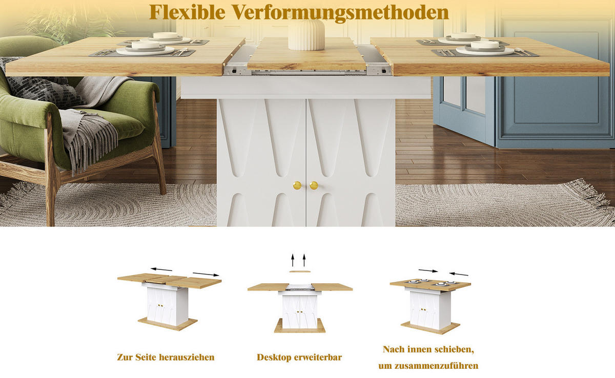 ESSTISCH ausziehbar mit Stauraum, MDF & Metall, 110(140)/70/76,5 cm, Weiß - Weiß, Holzwerkstoff (110/70/76.5cm) - Redom